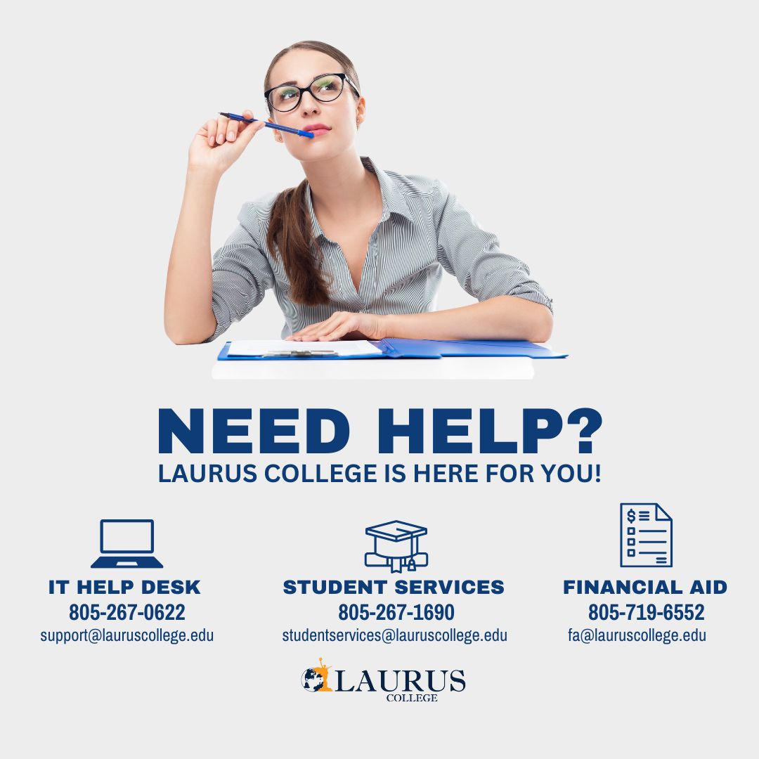 Banner with phone  numbers and contact info for laurus college students